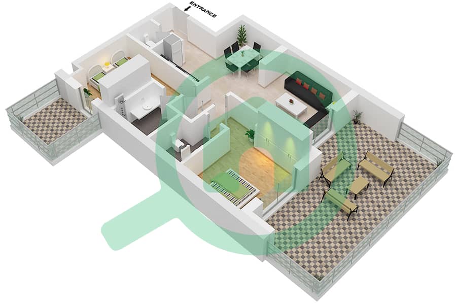 Аль Раха Лофтс - Апартамент 2 Cпальни планировка Тип 2B-2 interactive3D