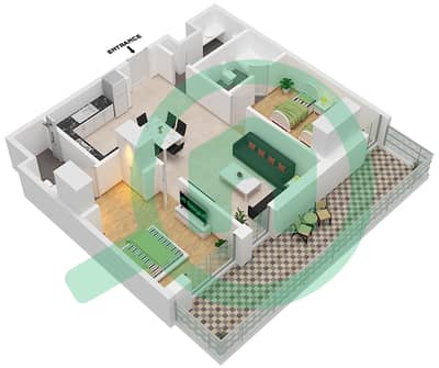 Al Raha Lofts - 2 Bedroom Apartment Type 2B-08 Floor plan