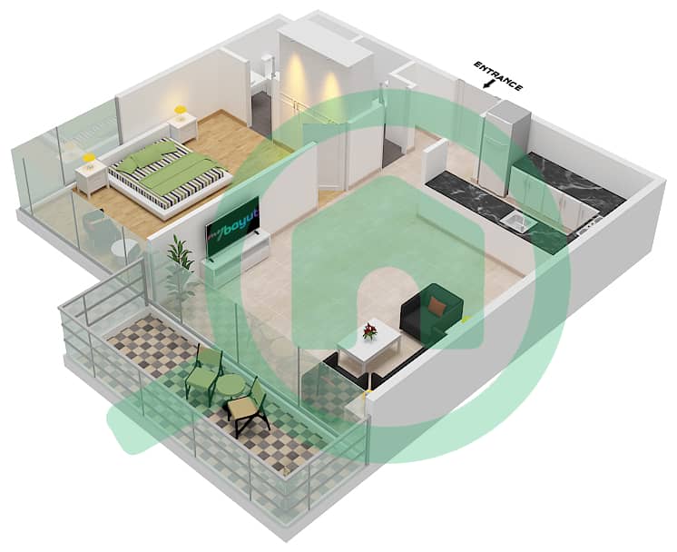 المخططات الطابقية لتصميم النموذج / الوحدة C/12 شقة 1 غرفة نوم - سمانا هيلز Floor 1st interactive3D