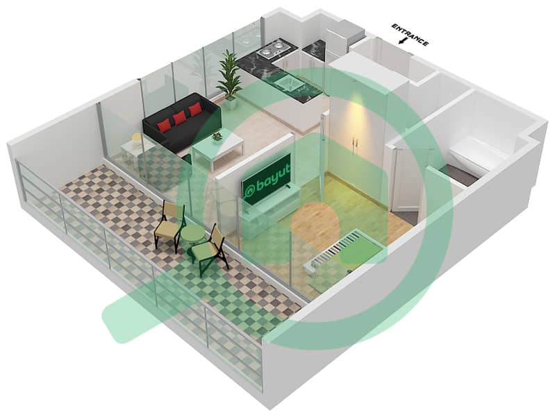 المخططات الطابقية لتصميم النموذج / الوحدة B/23 شقة 1 غرفة نوم - سمانا هيلز Floor 1st interactive3D