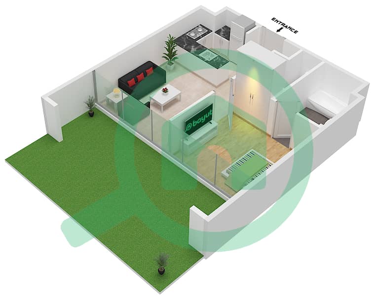 المخططات الطابقية لتصميم النموذج / الوحدة A/34,36 شقة 1 غرفة نوم - سمانا هيلز Floor 1st interactive3D