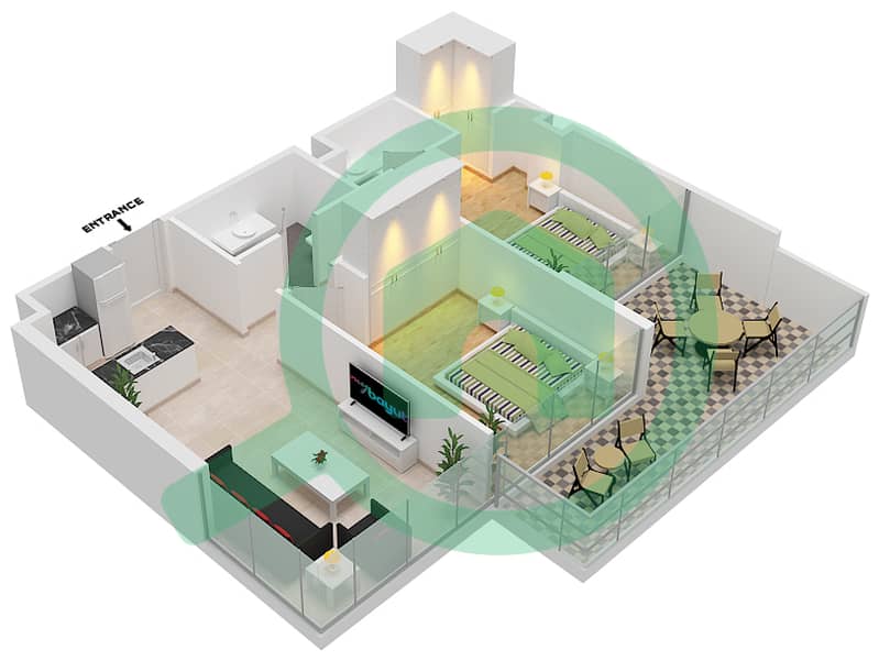 المخططات الطابقية لتصميم النموذج / الوحدة A4/14 شقة 2 غرفة نوم - سمانا هيلز Floor 2nd interactive3D