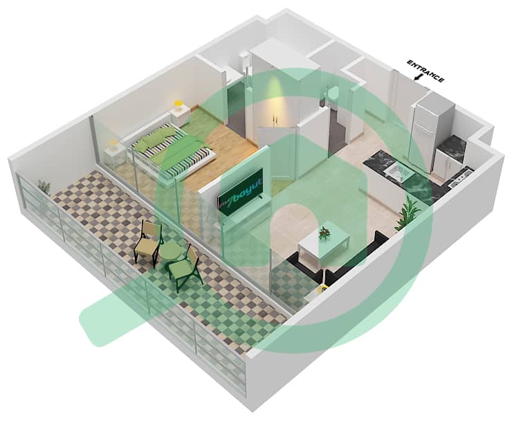 Самана Хиллс - Апартамент 1 Спальня планировка Тип/мера B/3 Floor 2nd interactive3D