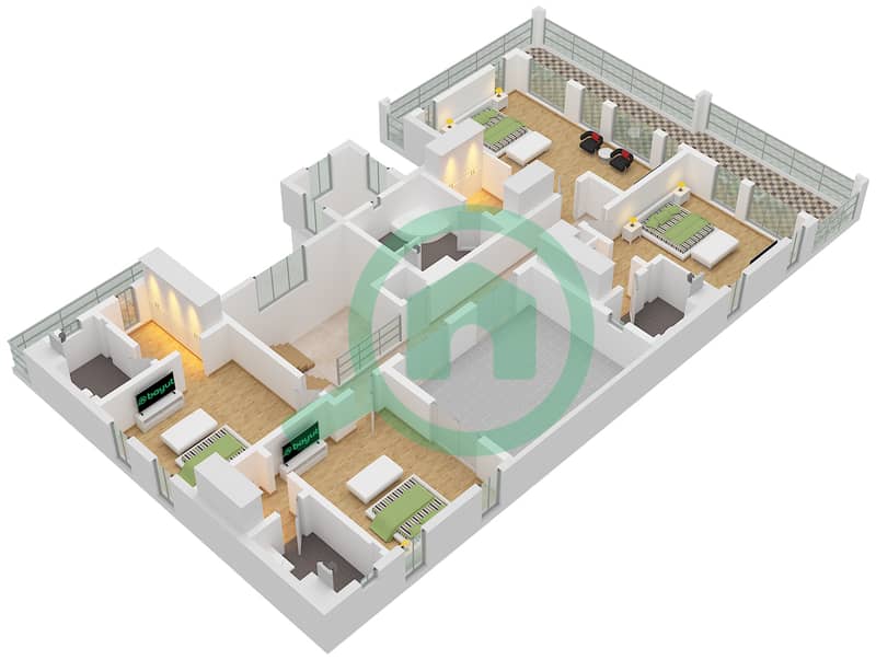 المخططات الطابقية لتصميم النموذج 4 فیلا 6 غرف نوم - أوليف بوينت First Floor interactive3D