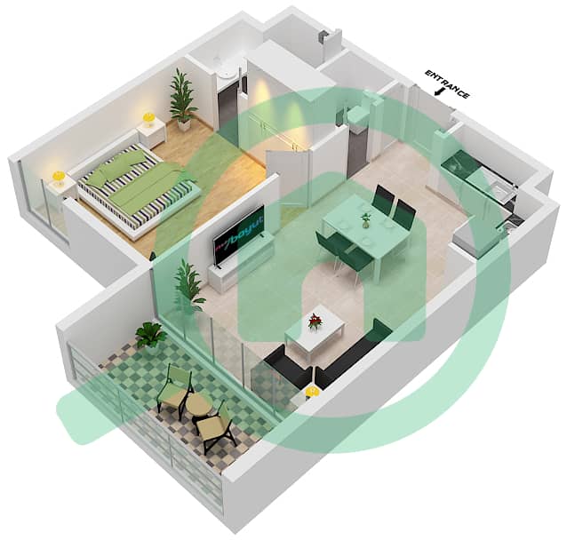 المخططات الطابقية لتصميم النموذج A شقة 1 غرفة نوم - البوابة interactive3D