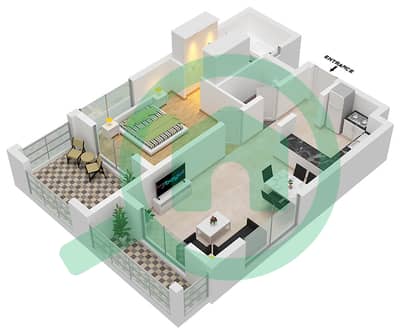 Роксана Резиденсес - Апартамент 1 Спальня планировка Единица измерения B-204