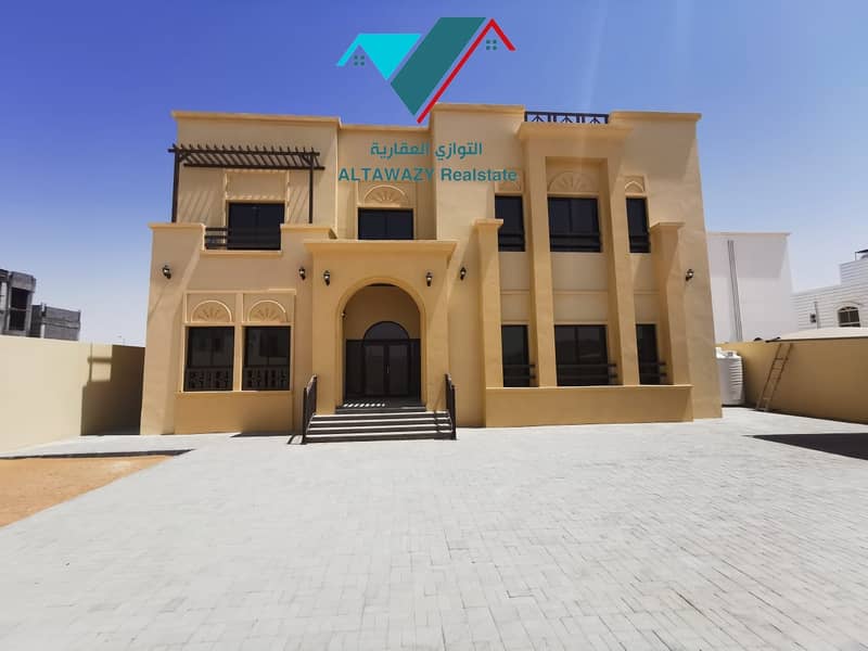 A modern villa for rent in the city of Riyadh, south of Al Shamkha, near services, price 170000 thousand dirhams annuall