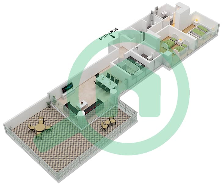 المخططات الطابقية لتصميم الوحدة 1- FLOOR-2 شقة 2 غرفة نوم - جولف فيستا 2 Floor-2 interactive3D