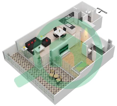 Гольф Виста 2 - Апартамент 1 Спальня планировка Единица измерения 7-FLOOR-2
