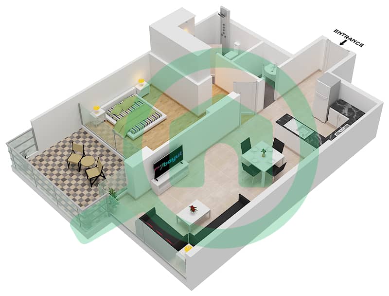 高尔夫景观住宅2号 - 1 卧室公寓单位9-FLOOR-2戶型图 Floor-2 interactive3D