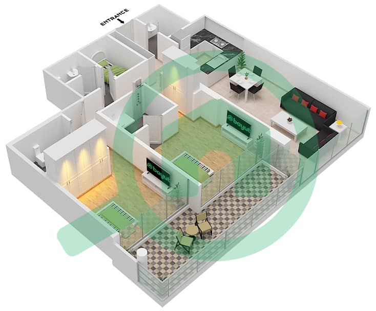 高尔夫景观住宅2号 - 2 卧室公寓单位10-FLOOR-2戶型图 Floor-2 interactive3D