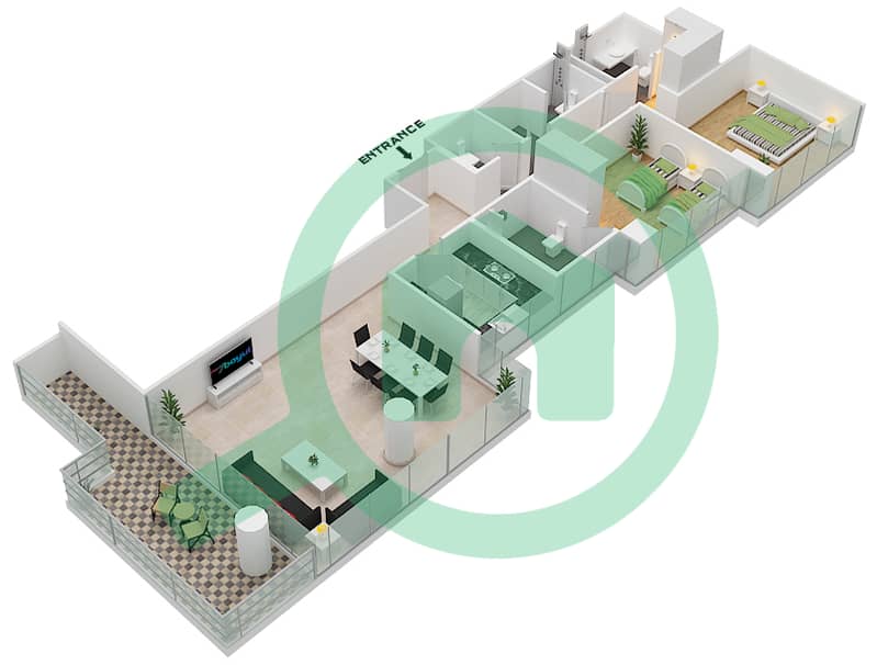 المخططات الطابقية لتصميم الوحدة 1-FLOOR 3 شقة 2 غرفة نوم - جولف فيستا 2 Floor-3 interactive3D
