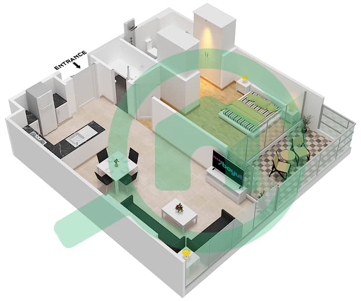 高尔夫景观住宅2号 - 1 卧室公寓单位3-FLOOR-3戶型图 Floor-3 interactive3D