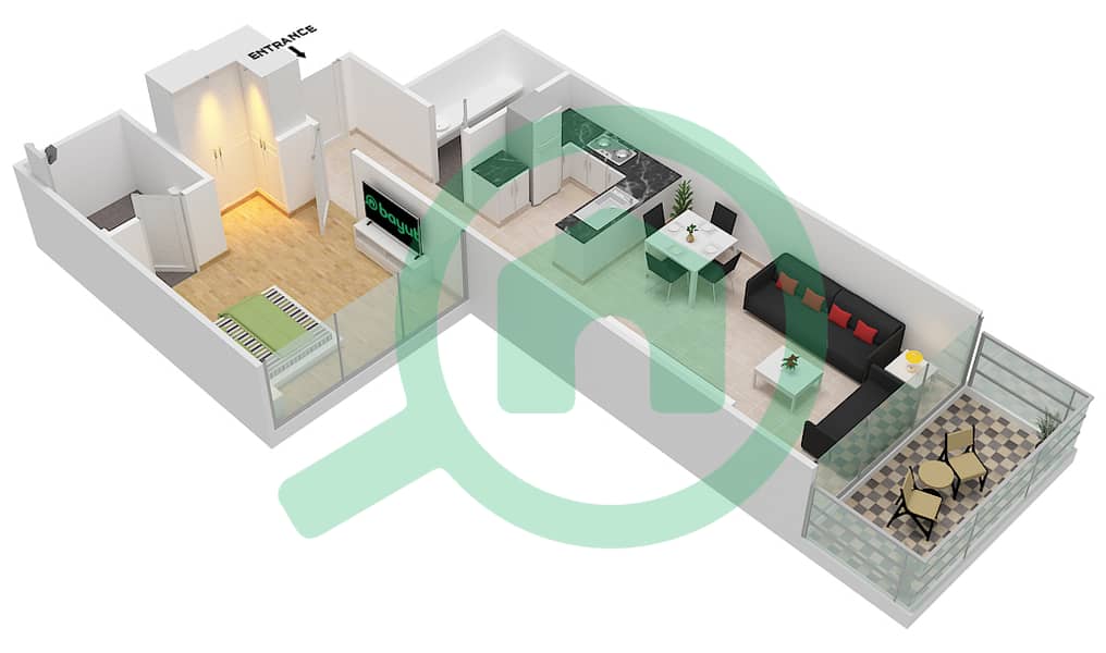 高尔夫景观住宅2号 - 1 卧室公寓单位8-FLOOR 3-4戶型图 Floor 3-4 interactive3D
