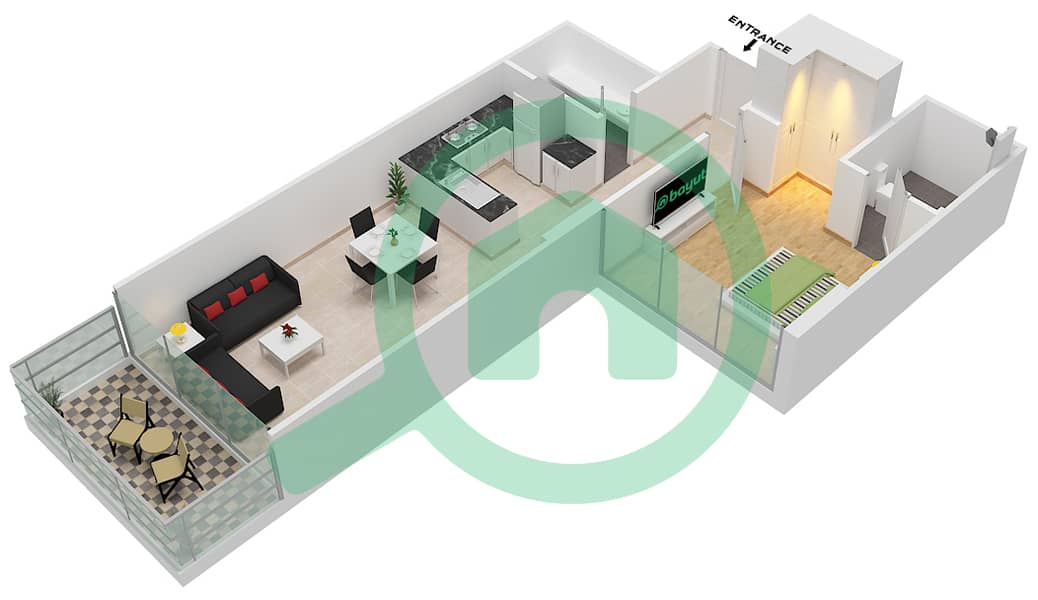 Гольф Виста 2 - Апартамент 1 Спальня планировка Единица измерения 9-FLOOR 3-4 Floor 3-4 interactive3D
