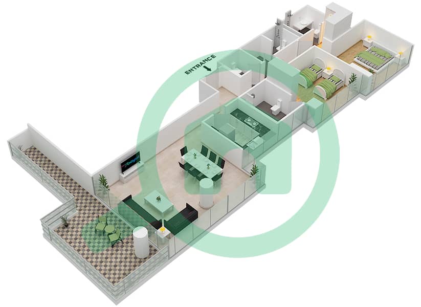 المخططات الطابقية لتصميم الوحدة 1-FLOOR-4 شقة 2 غرفة نوم - جولف فيستا 2 Floor-4 interactive3D