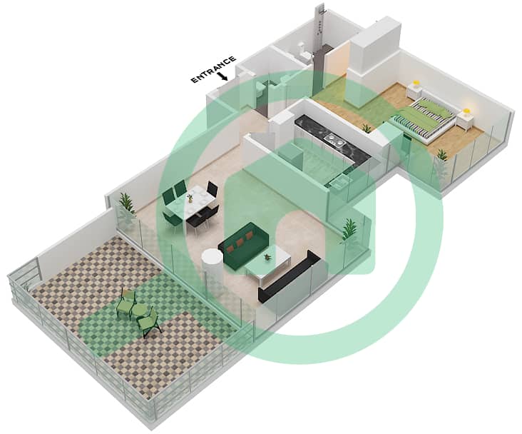 高尔夫景观住宅2号 - 1 卧室公寓单位1B-FLOOR-5戶型图 Floor-5 interactive3D