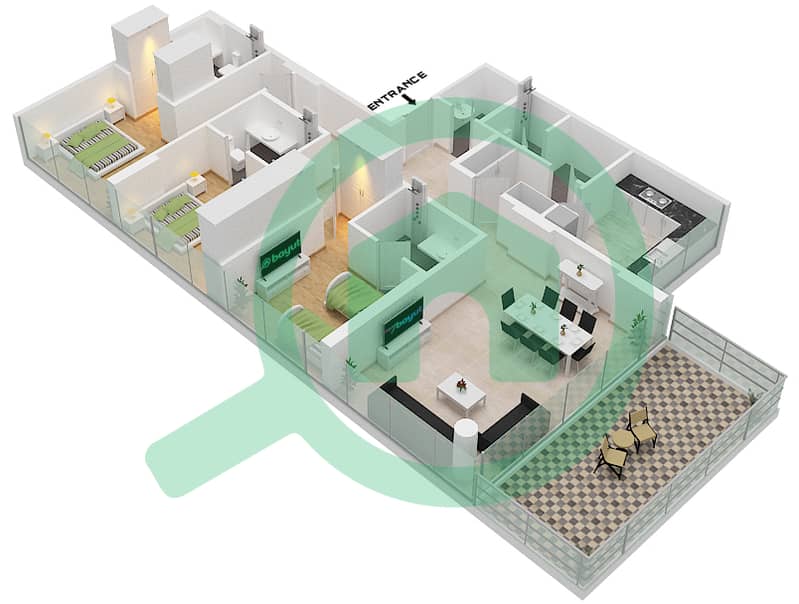 المخططات الطابقية لتصميم الوحدة 2-FLOOR-5 شقة 3 غرف نوم - جولف فيستا 2 Floor-5 interactive3D