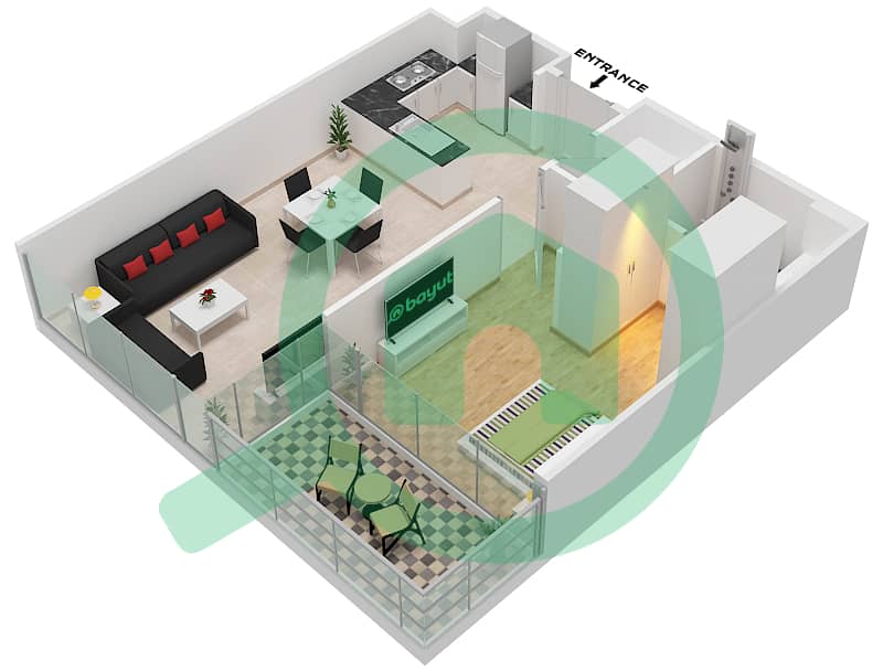 المخططات الطابقية لتصميم الوحدة 3-FLOOR-5 شقة 1 غرفة نوم - جولف فيستا 2 Floor-5 interactive3D