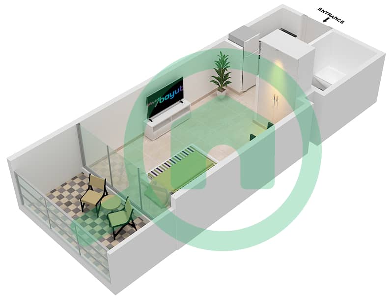 المخططات الطابقية لتصميم النموذج / الوحدة A6/37 شقة استوديو - سمانا هيلز Floor 2nd interactive3D