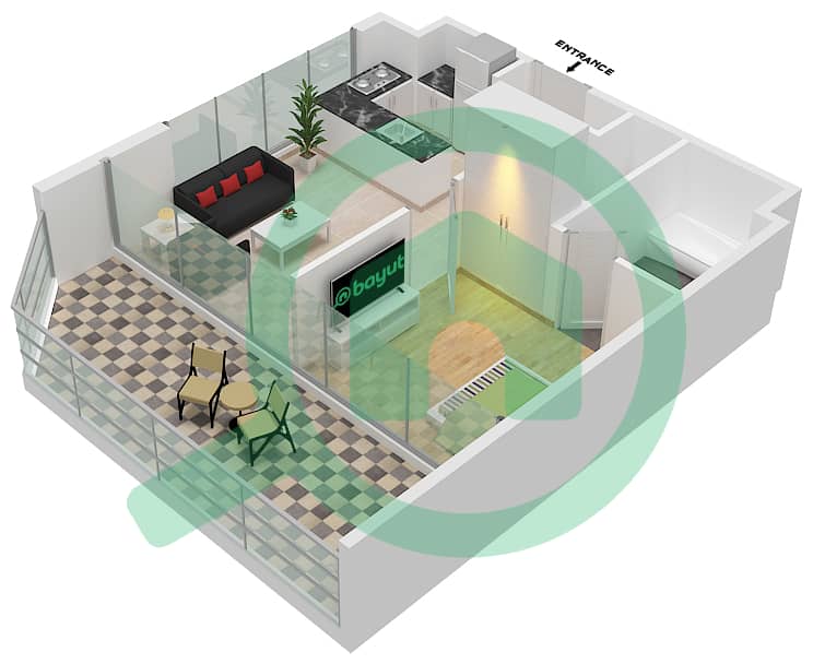 萨马纳山庄公寓 - 1 卧室公寓类型／单位B3/45戶型图 Floor 2nd interactive3D