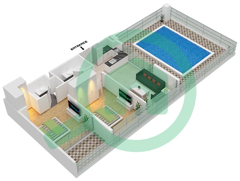 المخططات الطابقية لتصميم النموذج / الوحدة A2/01 سكني 2 غرفة نوم - سمانا هيلز Floor 3rd,4th interactive3D