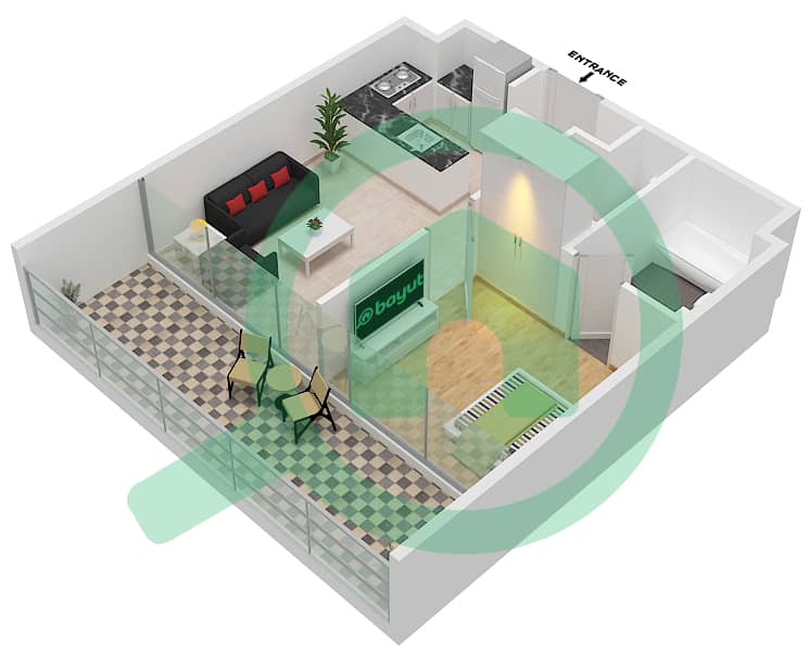 المخططات الطابقية لتصميم النموذج / الوحدة B/20 شقة 1 غرفة نوم - سمانا هيلز Floor 3rd,4th interactive3D