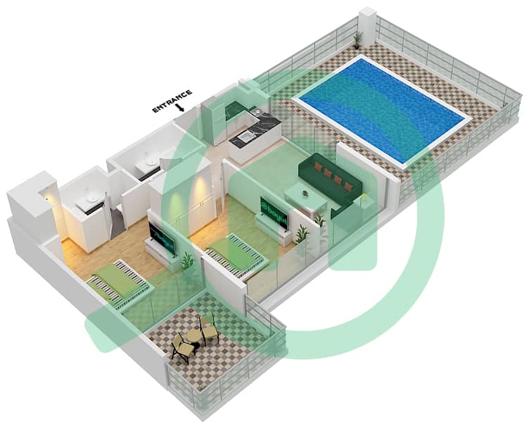 المخططات الطابقية لتصميم النموذج / الوحدة A/24 شقة 2 غرفة نوم - سمانا هيلز Floor 3rd,4th interactive3D