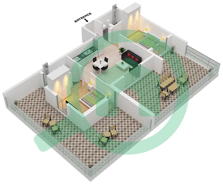 宾格蒂之星公寓大楼 - 2 卧室公寓单位31戶型图 interactive3D