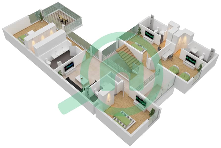 المخططات الطابقية لتصميم النموذج D تاون هاوس 5 غرف نوم - فلل سنديان First Floor interactive3D