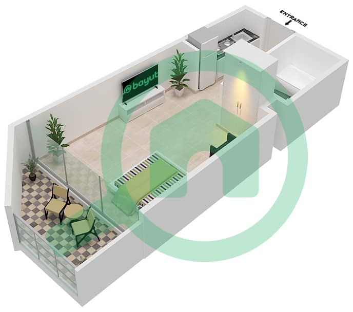 Самана Хиллс - Апартамент Студия планировка Тип/мера B/30 Floor 3rd,4th interactive3D