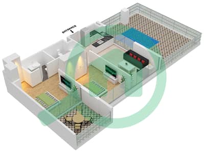 المخططات الطابقية لتصميم النموذج / الوحدة A3/01 شقة 2 غرفة نوم - سمانا هيلز