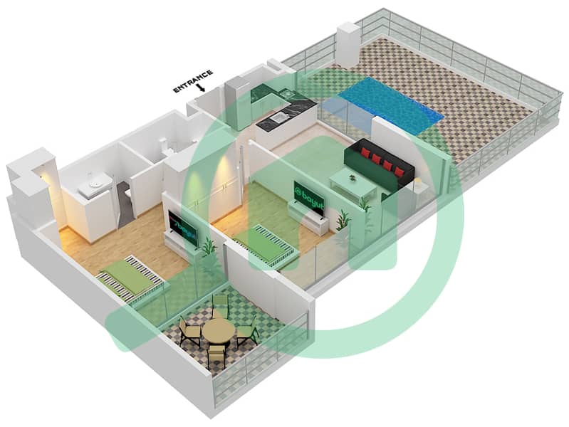 المخططات الطابقية لتصميم النموذج / الوحدة A3/01 شقة 2 غرفة نوم - سمانا هيلز Floor 5th interactive3D