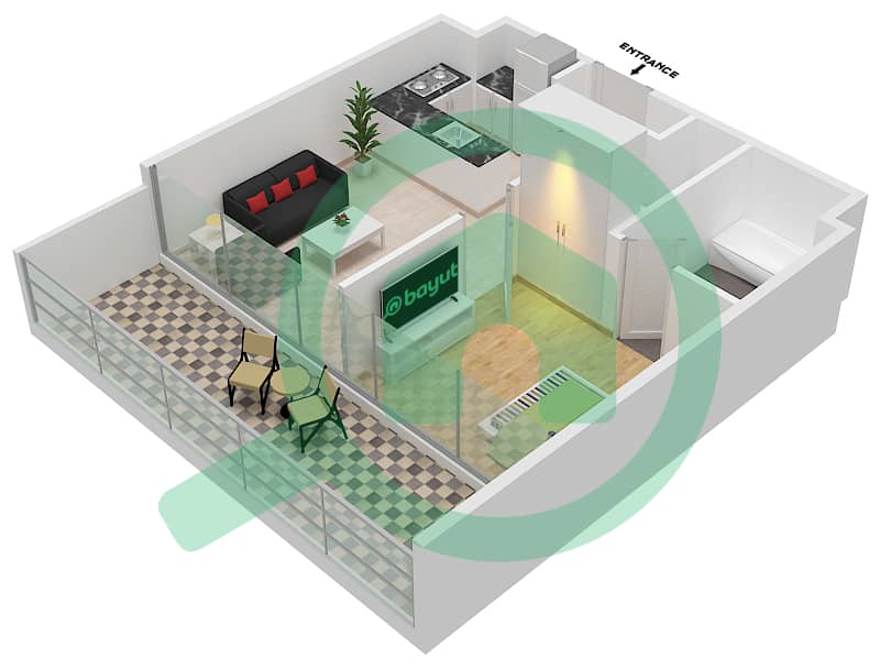 المخططات الطابقية لتصميم النموذج / الوحدة B/02 شقة 1 غرفة نوم - سمانا هيلز Floor 5th interactive3D