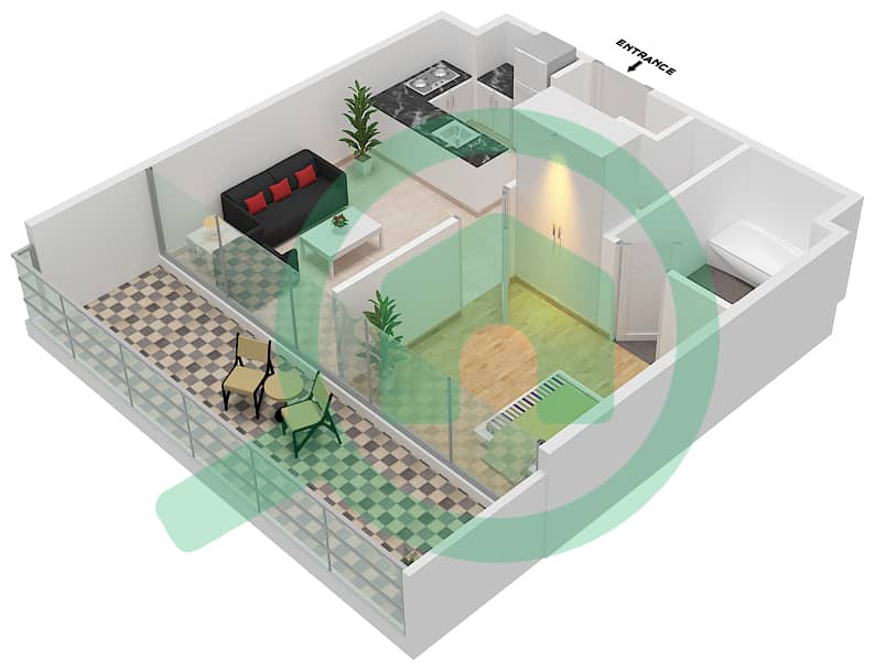 萨马纳山庄公寓 - 1 卧室公寓类型／单位B/06戶型图 Floor 5th interactive3D