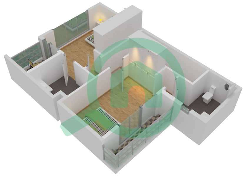 المخططات الطابقية لتصميم النموذج A تاون هاوس 2 غرفة نوم - جزيرة الصقر interactive3D