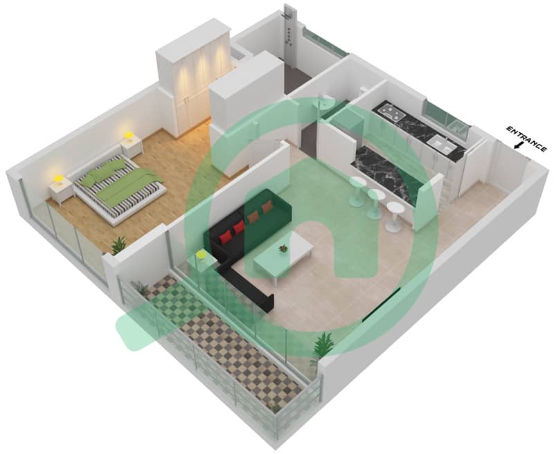 Роузбэй Ливинг - Апартамент 1 Спальня планировка Тип B-1 interactive3D