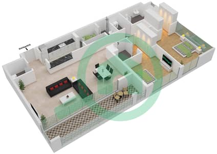 المخططات الطابقية لتصميم النموذج A-1-3 شقة 2 غرفة نوم - روز ليفينج