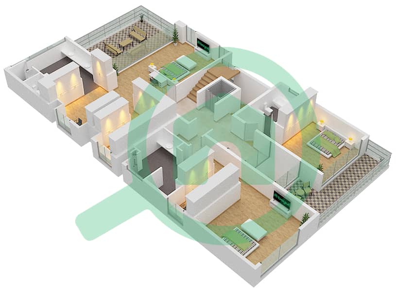 المخططات الطابقية لتصميم النموذج THE RETREAT GRAND VILLA-B فیلا 5 غرف نوم - علايا First Floor interactive3D