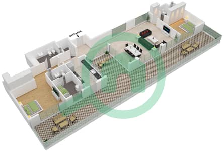 المخططات الطابقية لتصميم النموذج F شقة 2 غرفة نوم - روز ليفينج