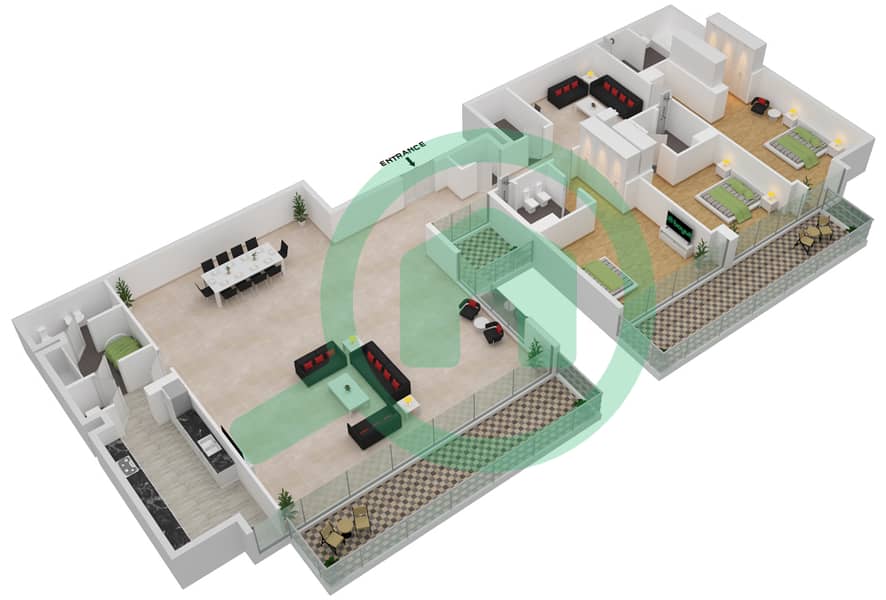Роузбэй Ливинг - Апартамент 3 Cпальни планировка Тип A-2,3 interactive3D