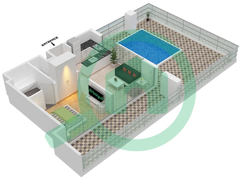 المخططات الطابقية لتصميم النموذج / الوحدة E/22 شقة 1 غرفة نوم - سمانا هيلز Floor 5th interactive3D