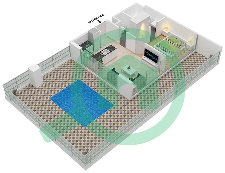 Самана Хиллс - Апартамент 1 Спальня планировка Тип/мера E/37 Floor 5th interactive3D