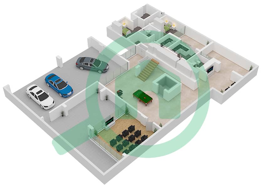 المخططات الطابقية لتصميم النموذج A فیلا 5 غرف نوم - سيكس سينسيز ريزيدنس Basement interactive3D