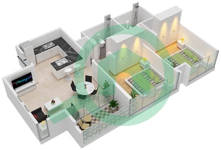 المخططات الطابقية لتصميم النموذج / الوحدة TE-5 شقة 2 غرفة نوم - بنينسولا 2