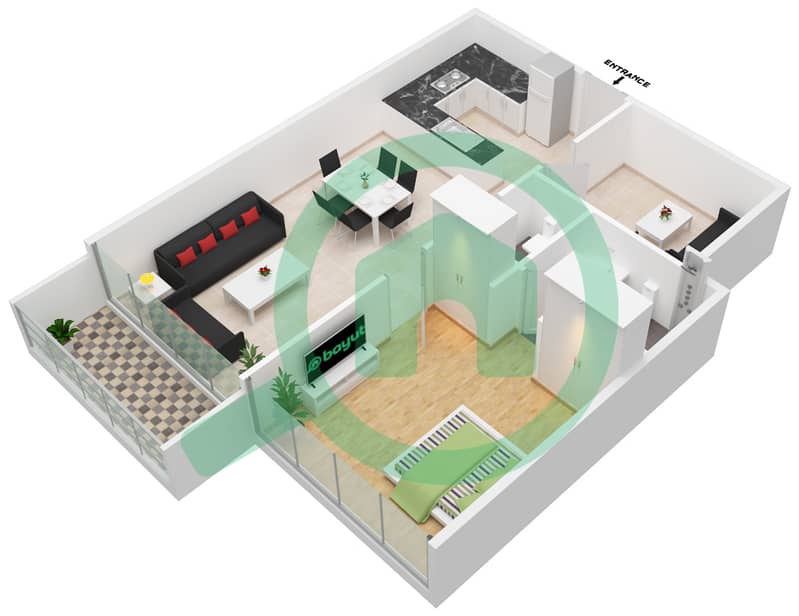 المخططات الطابقية لتصميم النموذج C شقة 1 غرفة نوم - لمى21 interactive3D
