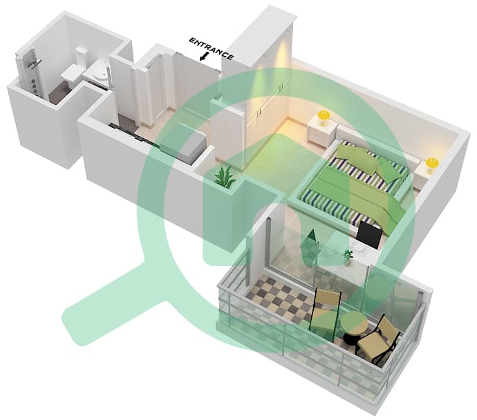 المخططات الطابقية لتصميم النموذج / الوحدة TC-3 شقة استوديو - بنينسولا 2 interactive3D