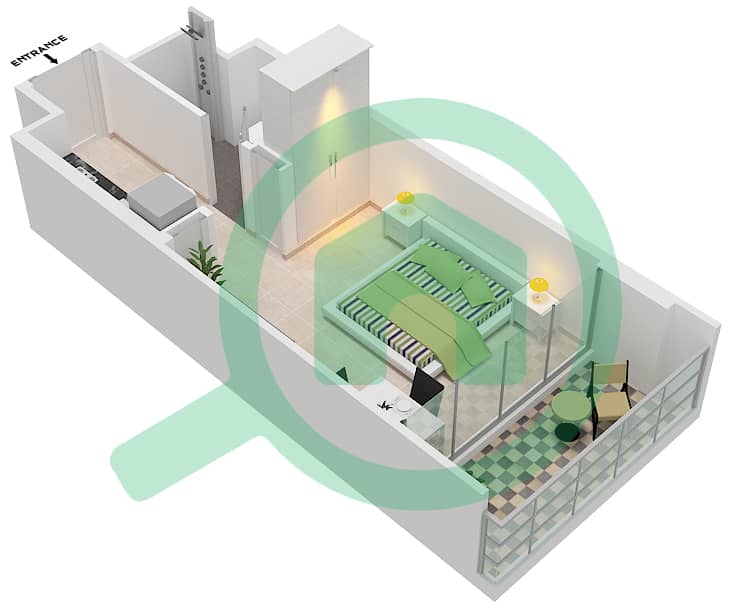 Peninsula Two - Studio Apartment Type/unit TJ-12 Floor plan interactive3D