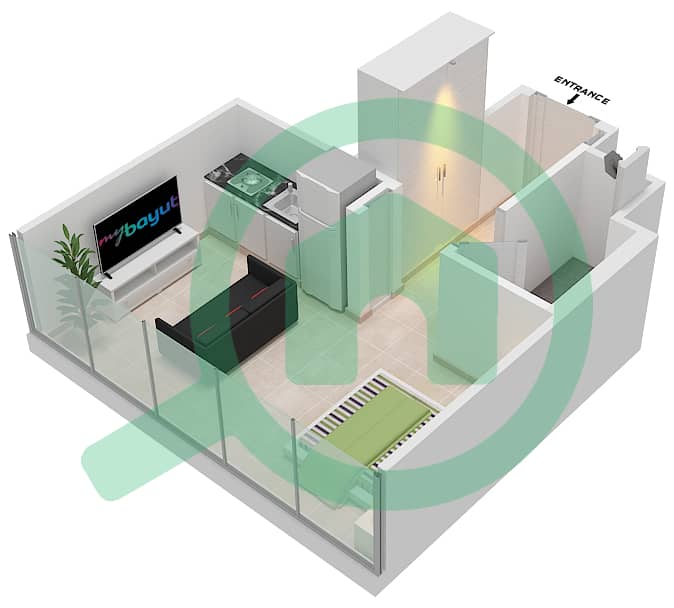 المخططات الطابقية لتصميم النموذج / الوحدة TM-2 شقة استوديو - بنينسولا 2 interactive3D