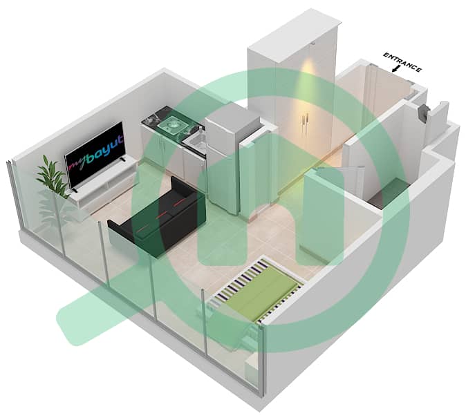 Peninsula Two - Studio Apartment Type/unit TM-2 Floor plan interactive3D